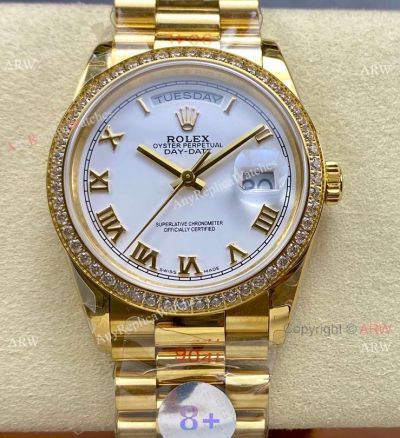 Rolex 8+ Factory Day-Date (Gain Weight) 36mm White Roman with Diamond